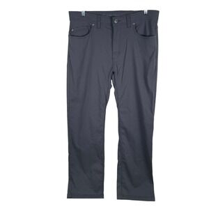 Prana Brion Pants Mens 34x30 Slim Fit Charcoal Gray Nylon Blend Stretch Outdoor
